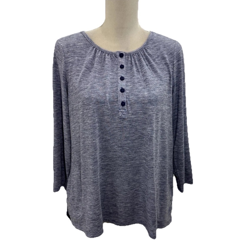LOGO by Lori Goldstein 3/4 Sleeves Henley Top Women’s Small Relaxed Fit Pockets